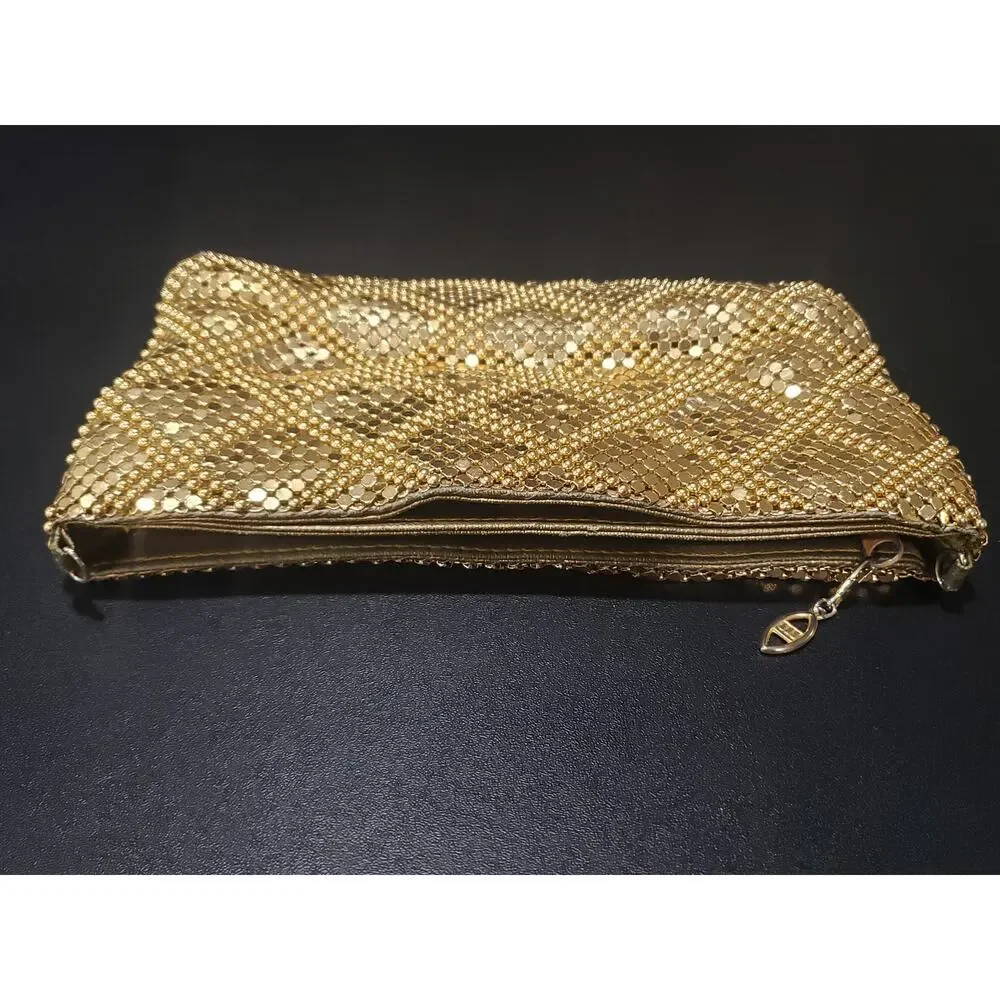 Bags By Marla Gold Metal Mesh Clutch / Handbag 2 Pockets & Zipper Wedding